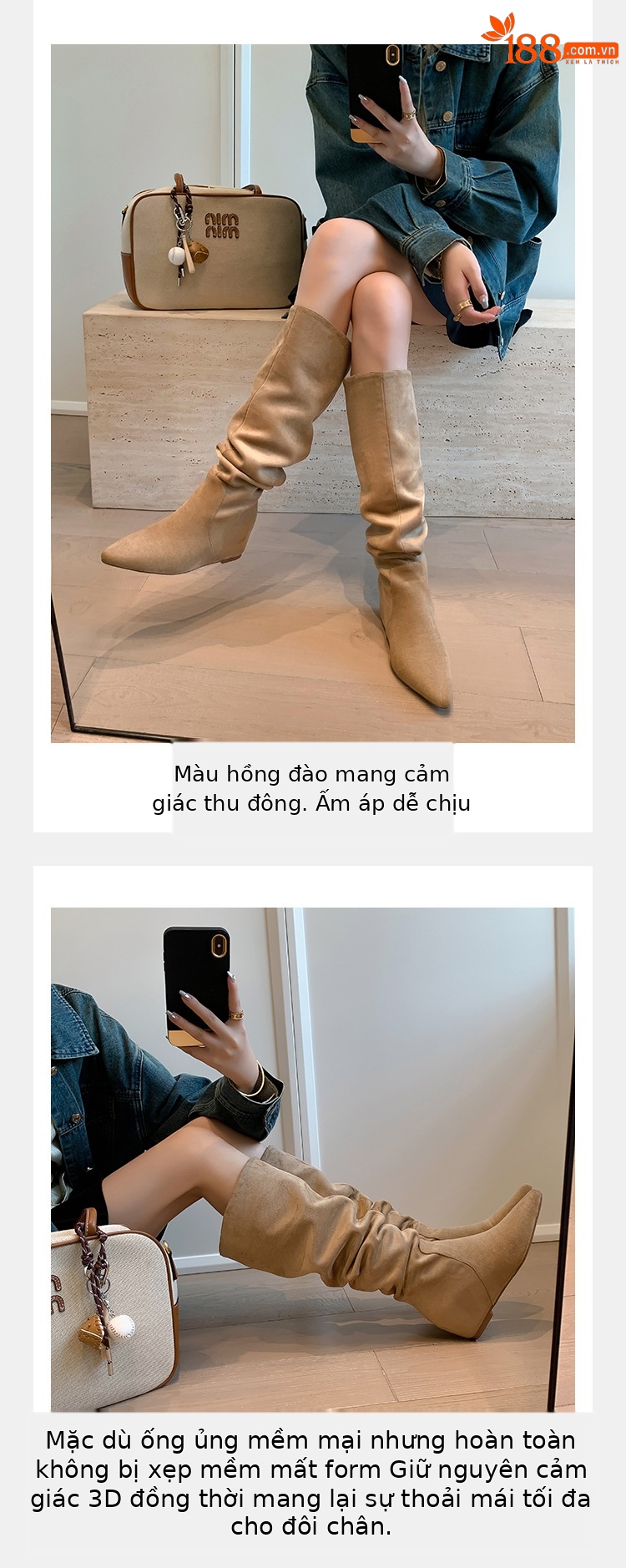 Boot nữ cao cổ mũi nhọn tăng chiều cao đế xuồng da lộn thu đông 2025 — Lớp lót đơn màu mơ, Lớp lót nhung đen, Lớp lót nhung màu mơ, Nhung nâu chi tiết 6