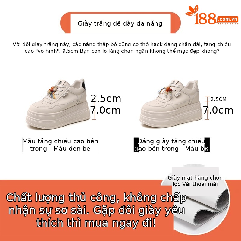 Giày sneaker nữ đế dày tăng chiều cao đa năng màu be, gót 9.5 cm — màu be