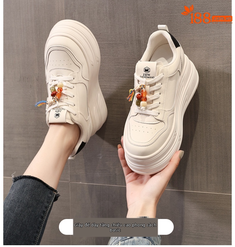 Giày sneaker nữ đế dày tăng chiều cao đa năng màu be, gót 9.5 cm — màu be chi tiết 1