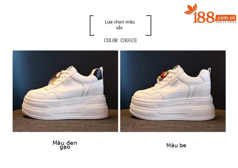 Giày sneaker nữ đế dày tăng chiều cao đa năng màu be, gót 9.5 cm — màu be chi tiết 2