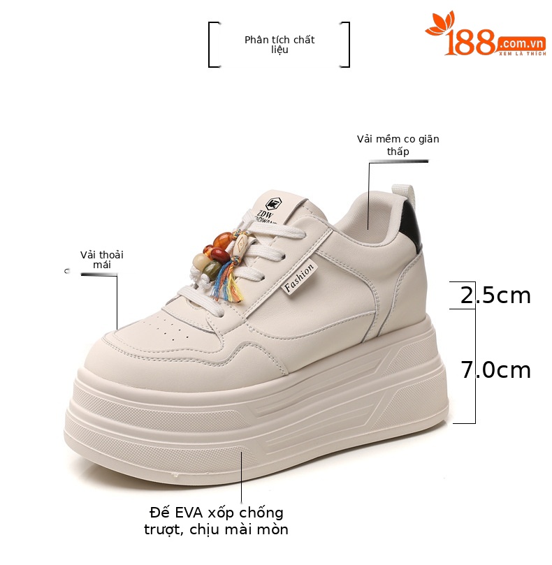 Giày sneaker nữ đế dày tăng chiều cao đa năng màu be, gót 9.5 cm — màu be chi tiết 3
