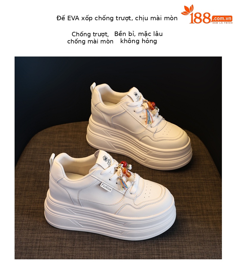 Giày sneaker nữ đế dày tăng chiều cao đa năng màu be, gót 9.5 cm — màu be chi tiết 10