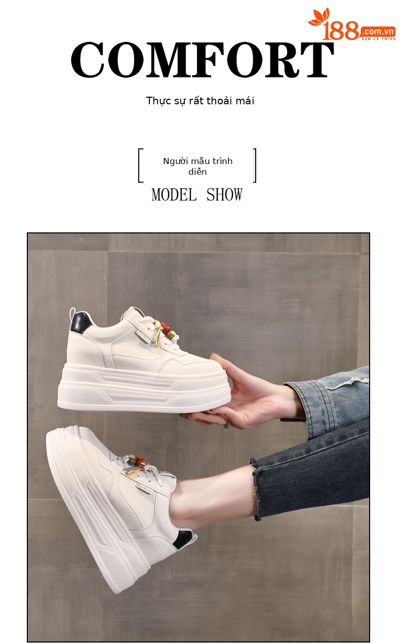 Giày sneaker nữ đế dày tăng chiều cao đa năng màu be, gót 9.5 cm — màu be chi tiết 11