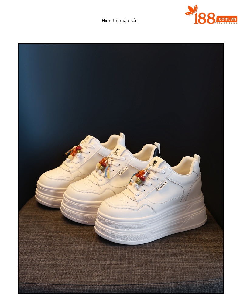 Giày sneaker nữ đế dày tăng chiều cao đa năng màu be, gót 9.5 cm — màu be chi tiết 18