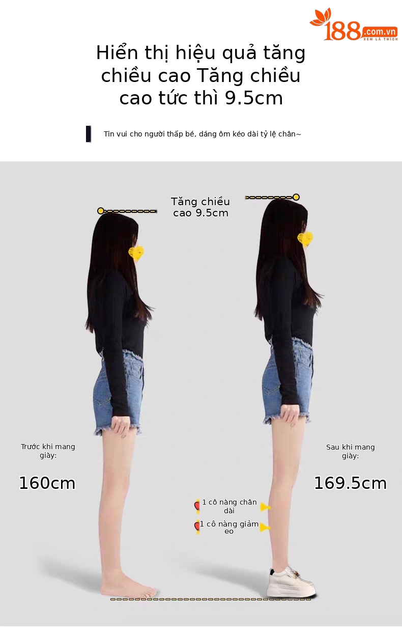 Giày sneaker nữ đế dày tăng chiều cao đa năng màu be, gót 9.5 cm — màu be chi tiết 4
