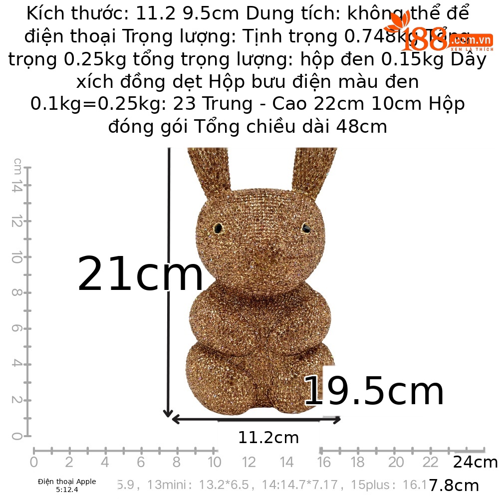Túi cầm tay đính đá hình thỏ dự tiệc — AB phấn màu, pha lê màu vàng, sâm panh, trắng chi tiết 1