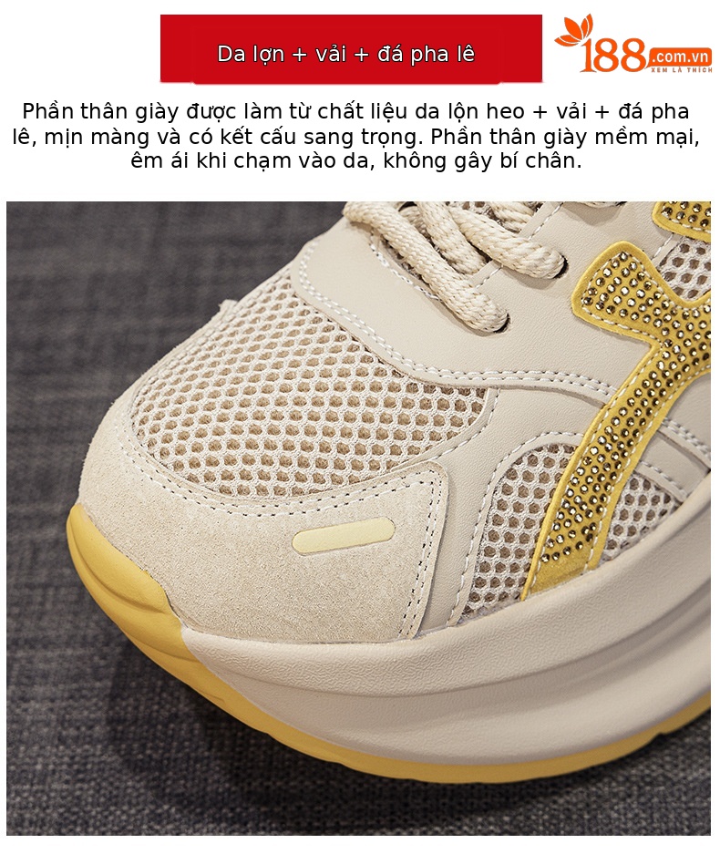 Giày sneaker nữ đế dày lưới mesh thoáng khí mẫu mới thu 2026 — M2916-1 da đỏ, M2916 lưới màu be, M2916-1 da màu vàng, M2916 lưới đỏ chi tiết 7