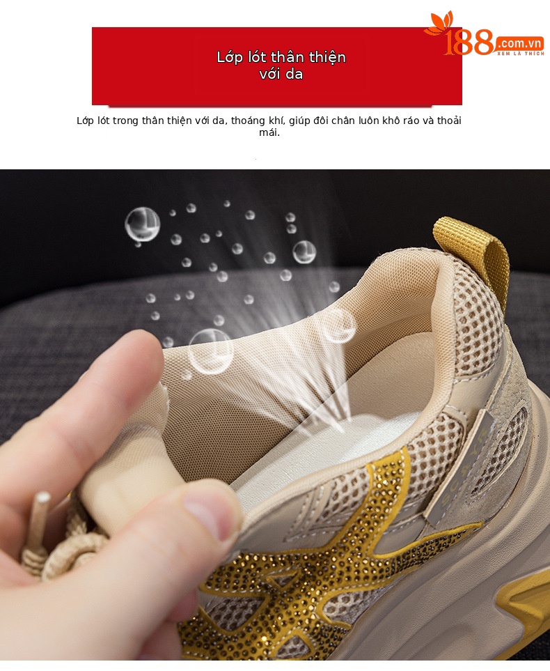 Giày sneaker nữ đế dày lưới mesh thoáng khí mẫu mới thu 2026 — M2916-1 da đỏ, M2916 lưới màu be, M2916-1 da màu vàng, M2916 lưới đỏ chi tiết 8