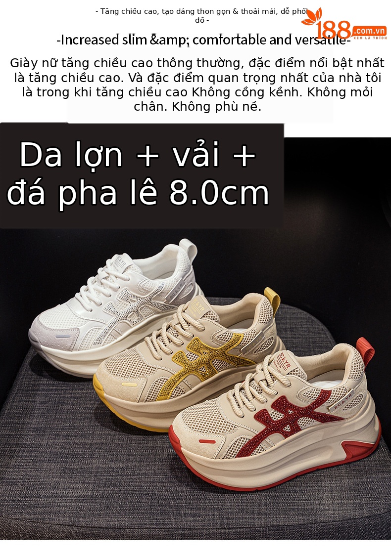 Giày sneaker nữ đế dày lưới mesh thoáng khí mẫu mới thu 2026 — M2916-1 da đỏ, M2916 lưới màu be, M2916-1 da màu vàng, M2916 lưới đỏ chi tiết 2