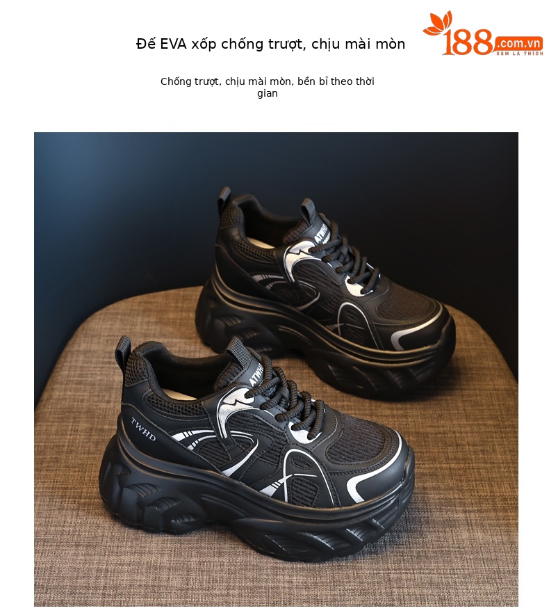 Giày thể thao nữ đế dày lưới thoáng khí kiểu bố — đen chi tiết 10