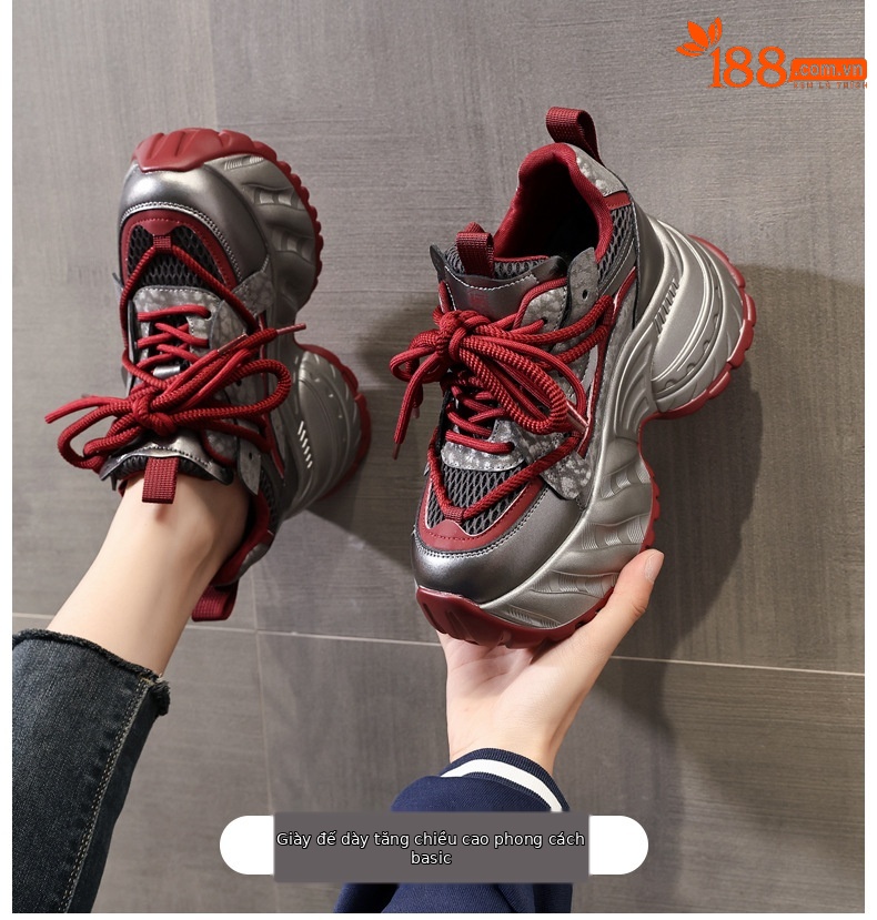 Giày sneaker nữ đế xuồng trắng thời trang, đế dày tăng chiều cao 9.5 cm — màu be chi tiết 1