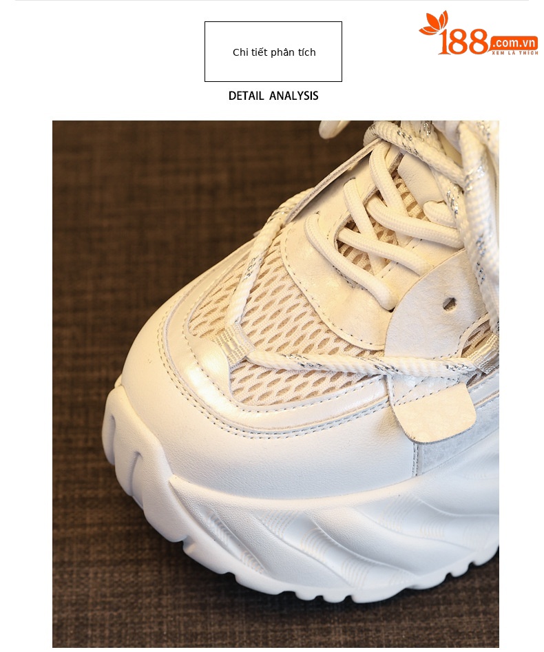 Giày sneaker nữ đế xuồng trắng thời trang, đế dày tăng chiều cao 9.5 cm — màu be chi tiết 7