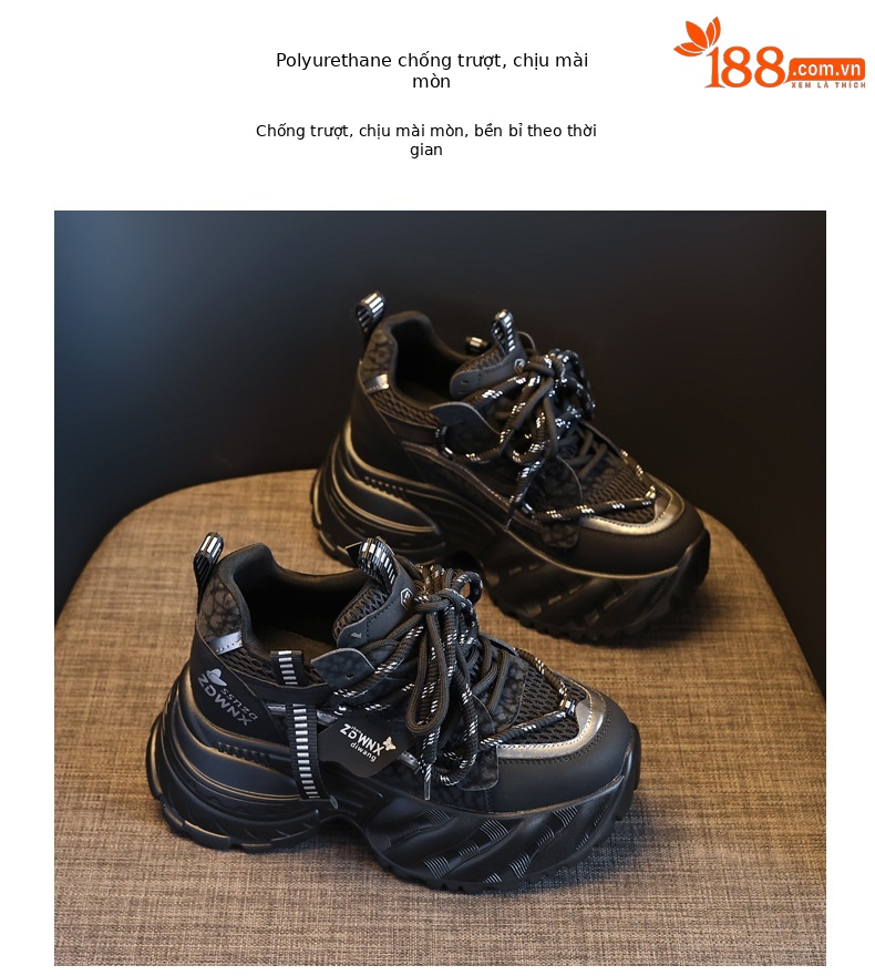 Giày sneaker nữ đế xuồng trắng thời trang, đế dày tăng chiều cao 9.5 cm — màu be chi tiết 10