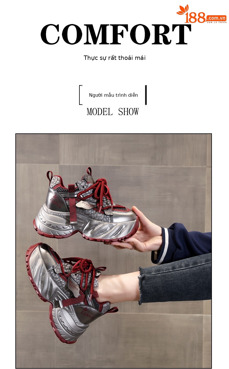 Giày sneaker nữ đế xuồng trắng thời trang, đế dày tăng chiều cao 9.5 cm — màu be chi tiết 11