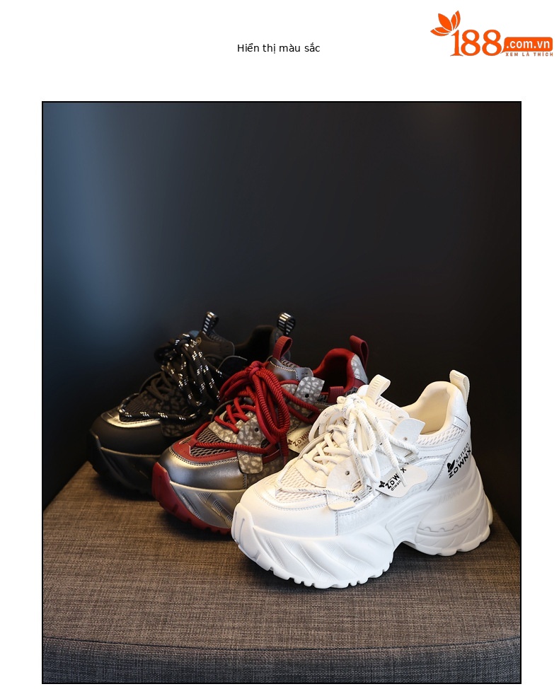Giày sneaker nữ đế xuồng trắng thời trang, đế dày tăng chiều cao 9.5 cm — màu be chi tiết 18