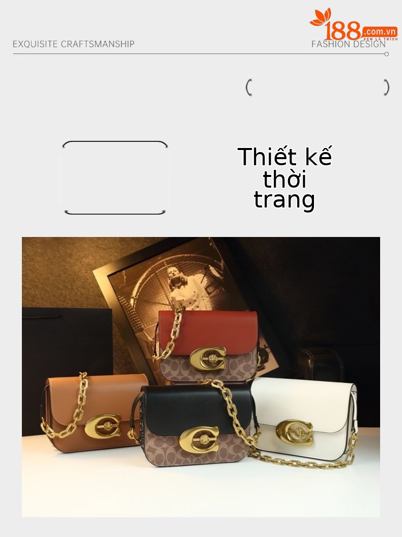 Túi đeo chéo nữ da thật dáng vuông nhỏ, dây xích, phong cách retro sang trọng — lão thị đen, Màu trắng nhạt, màu nâu tinh khiết, lão thị màu nâu chi tiết 4