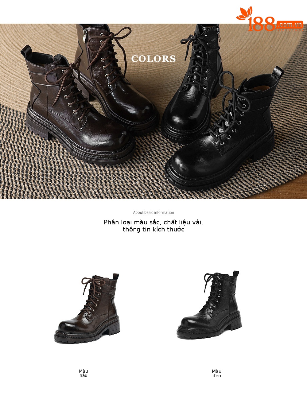 Boot Martin nữ gót dày buộc dây đế tăng chiều cao phong cách Maillard thu đông 2025 — Lớp lót nhung đen, Nhung nâu, Lớp lót đơn màu đen, Lớp lót đơn màu nâu chi tiết 5