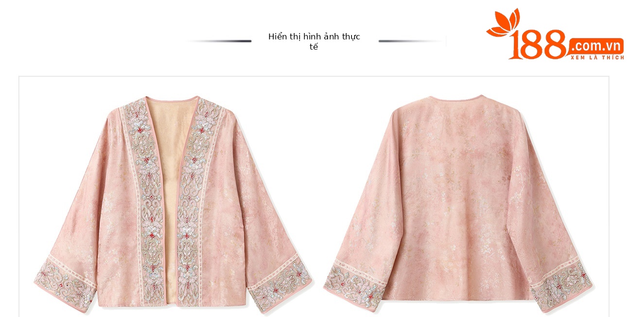 Áo khoác cardigan thêu hoa nặng kiểu Trung Hoa mới, đính cườm cao cấp N7065 — hồng chi tiết 18