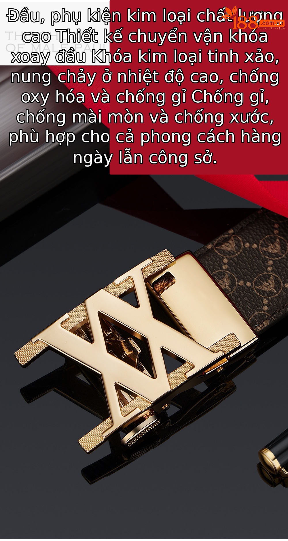 Thắt lưng da nam cao cấp Emperor Paul khóa tự động chữ in nổi — 120cm, 130cm, 110cm, 125cm chi tiết 4