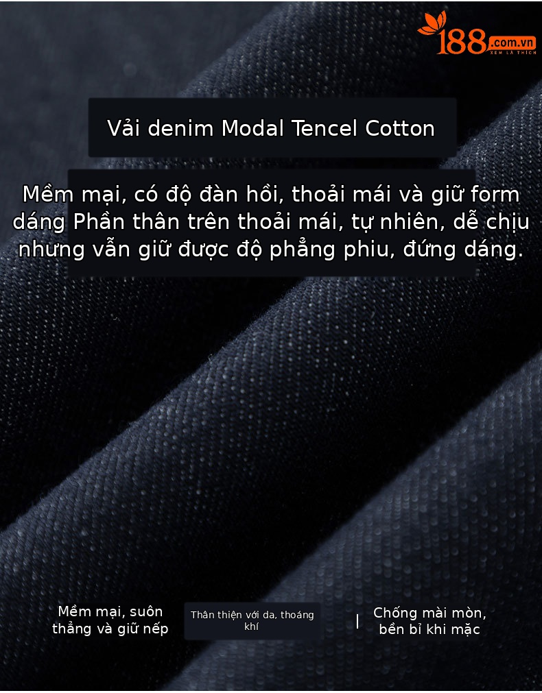 Quần jean ống rộng nữ dáng rộng cạp cao chất Modal mềm mại — màu xanh chi tiết 6