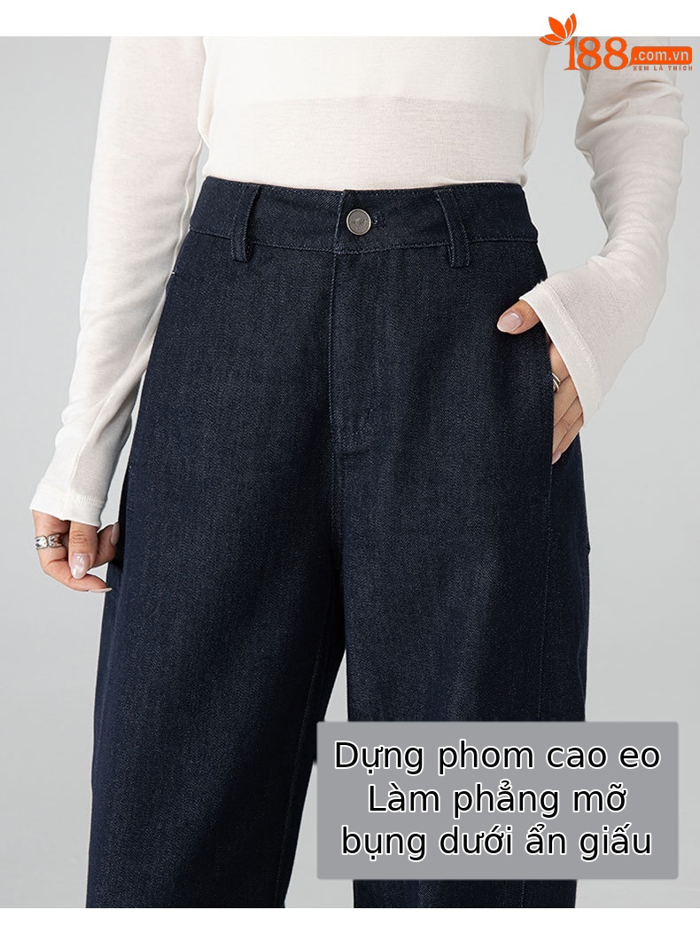 Quần jean ống rộng nữ dáng rộng cạp cao chất Modal mềm mại — màu xanh chi tiết 11
