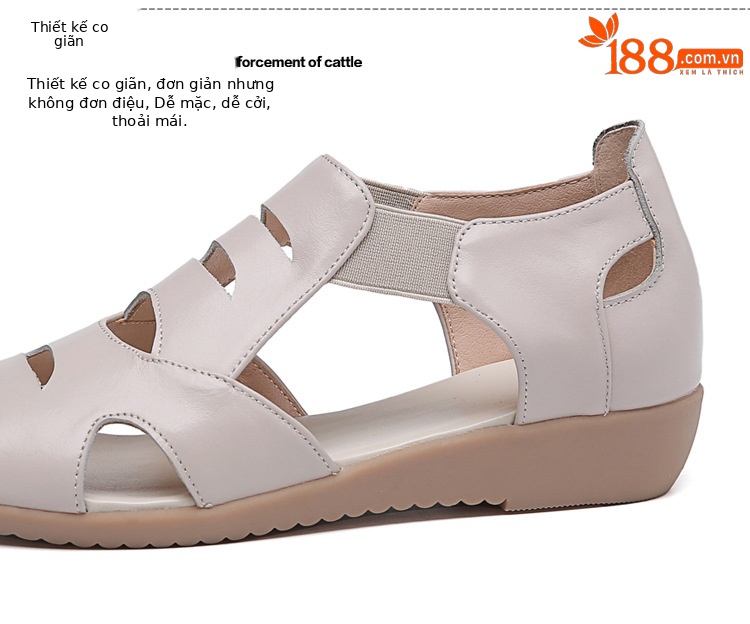 Sandal da thật đế bệt miệng cá mùa hè cho nữ trung niên — màu be chi tiết 4