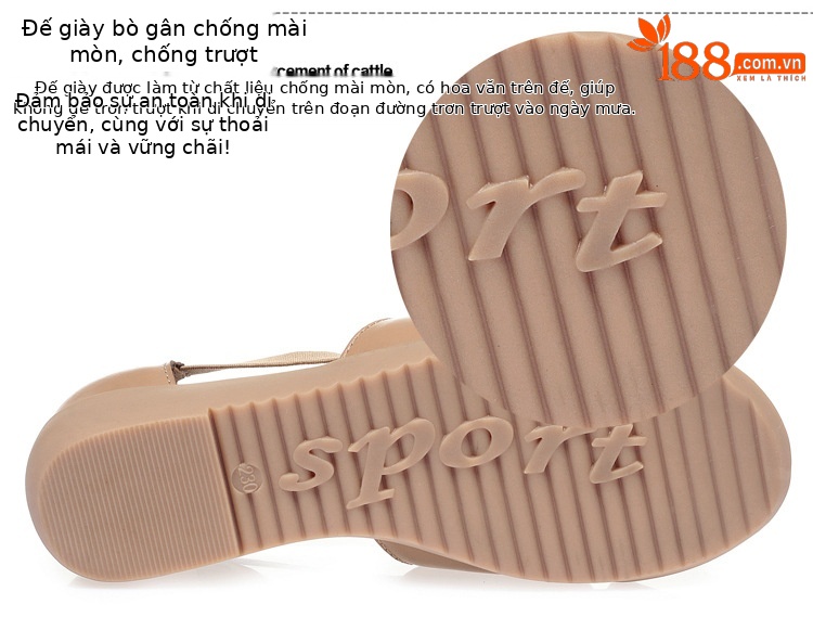 Sandal da thật đế bệt miệng cá mùa hè cho nữ trung niên — màu be chi tiết 6