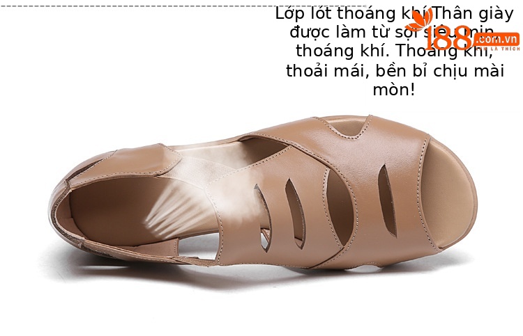 Sandal da thật đế bệt miệng cá mùa hè cho nữ trung niên — màu be chi tiết 7