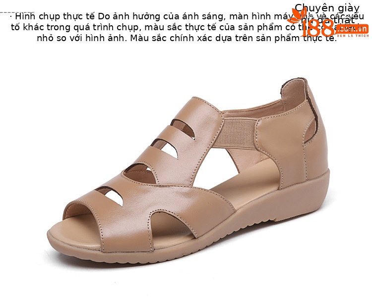 Sandal da thật đế bệt miệng cá mùa hè cho nữ trung niên — màu be chi tiết 14