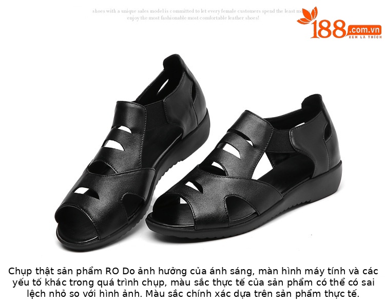 Sandal da thật đế bệt miệng cá mùa hè cho nữ trung niên — màu be chi tiết 17