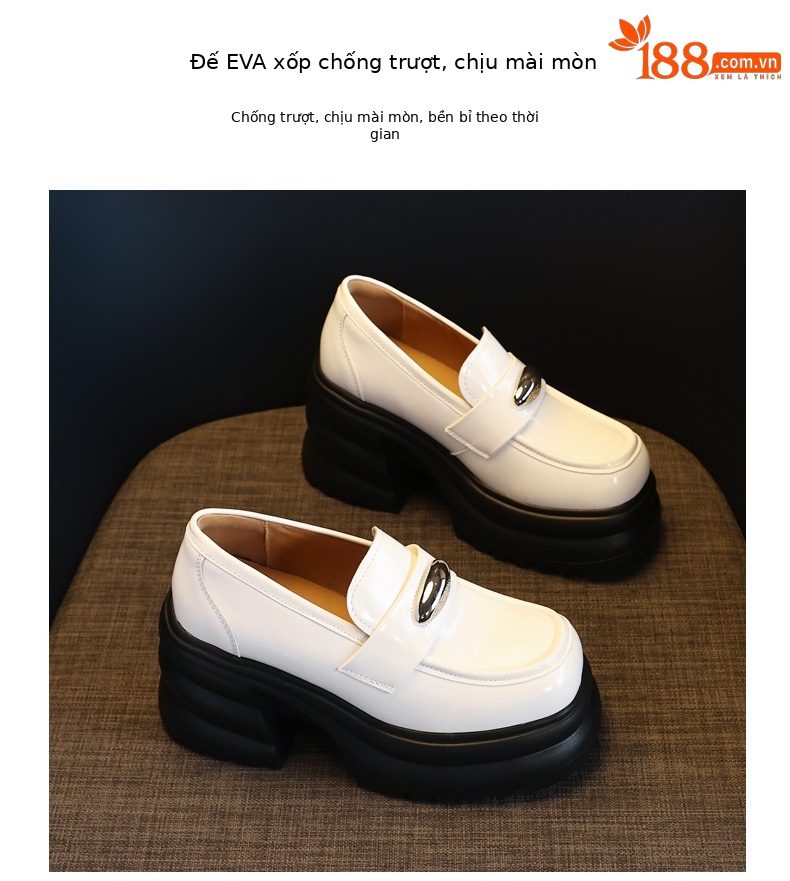 Giày lười nữ đế xuồng tăng chiều cao phong cách JK mũi vuông — màu be chi tiết 10