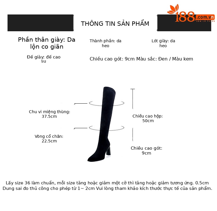 Boot nữ cổ cao quá gối mũi nhọn gót vuông 9cm da lộn co giãn phong cách Hàn Quốc — đen, mơ chi tiết 3