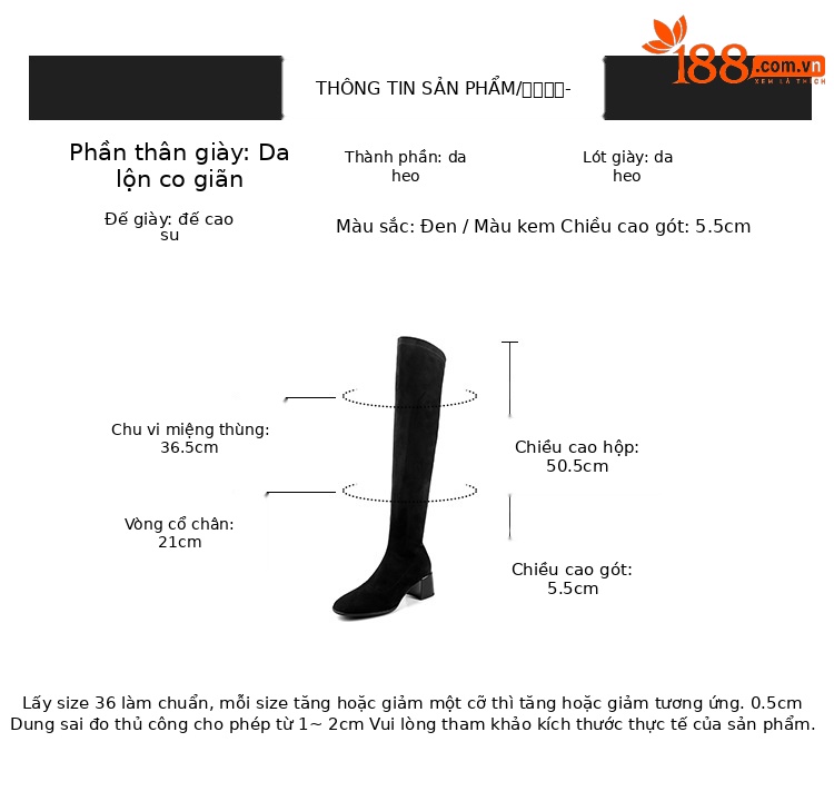 Boot nữ cổ cao ôm chân co giãn da lộn gót cao 9 cm — đen, mơ chi tiết 3