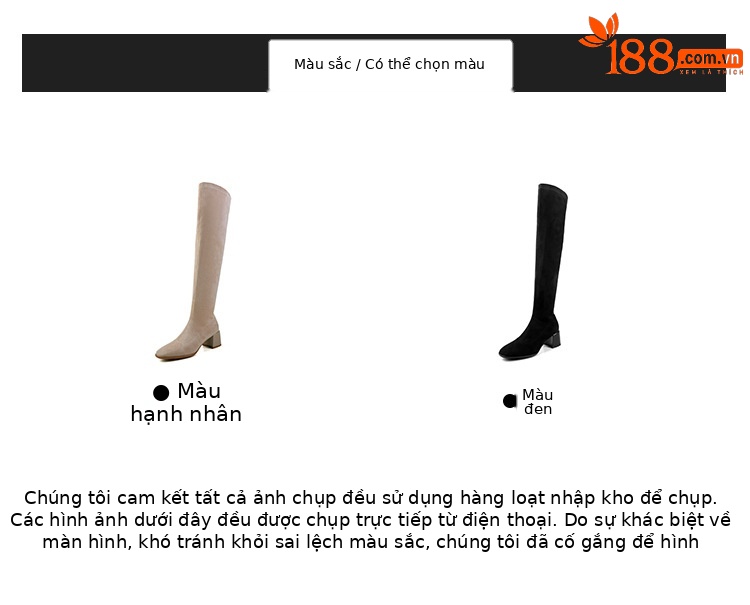 Boot nữ cổ cao ôm chân co giãn da lộn gót cao 9 cm — đen, mơ chi tiết 4
