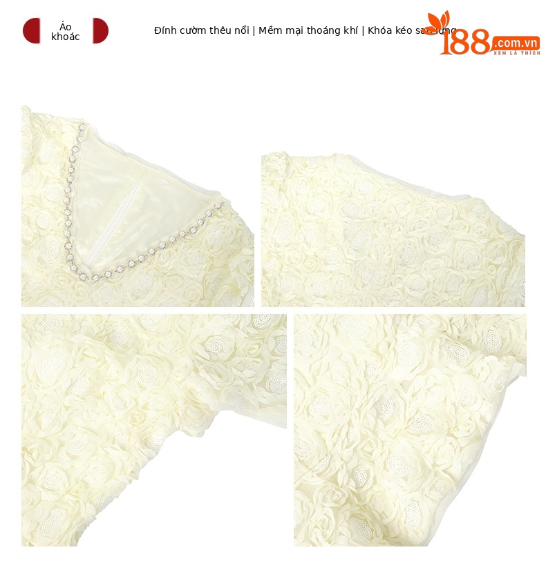 Áo ren nữ cổ chữ V đính kim cương thắt eo xếp nếp — mơ chi tiết 2
