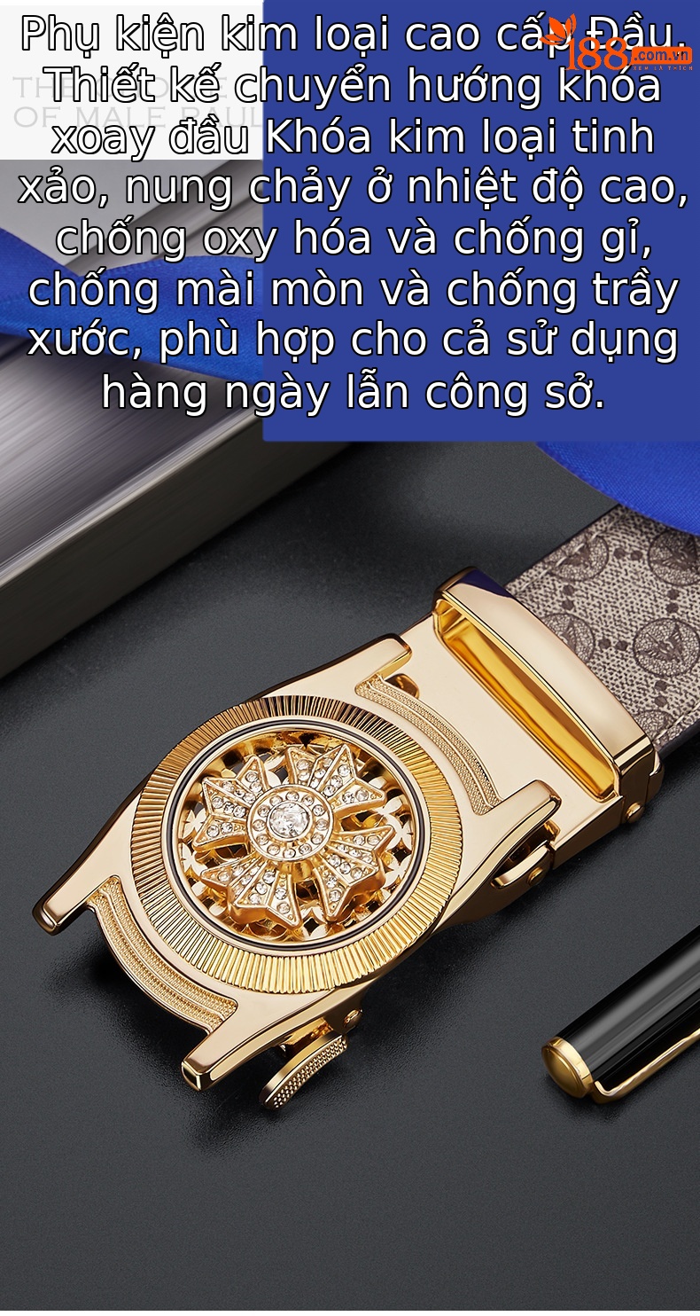Thắt lưng nam da bò thật cao cấp Emperor Paul khóa xoay tự động — 120cm, 130cm, 110cm, 125cm chi tiết 2