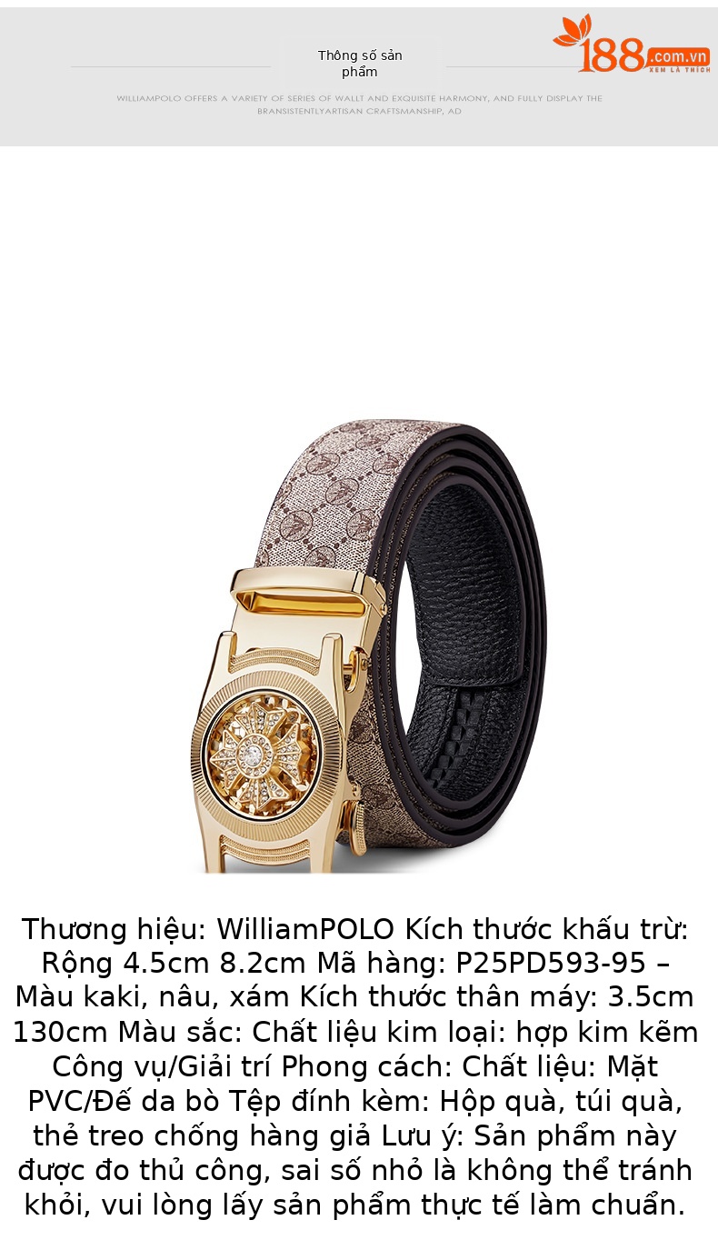 Thắt lưng nam da bò thật cao cấp Emperor Paul khóa xoay tự động — 120cm, 130cm, 110cm, 125cm chi tiết 5