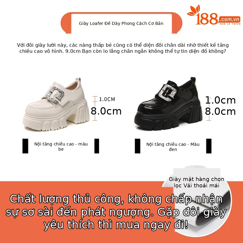 Giày lười nữ đế dày platform gót 9 cm, phong cách thời trang mùa thu — màu be