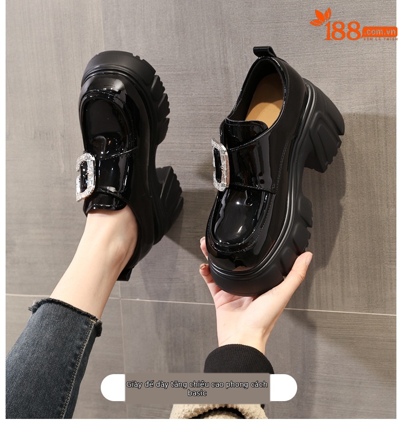 Giày lười nữ đế dày platform gót 9 cm, phong cách thời trang mùa thu — màu be chi tiết 1