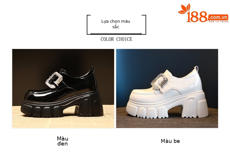 Giày lười nữ đế dày platform gót 9 cm, phong cách thời trang mùa thu — màu be chi tiết 2