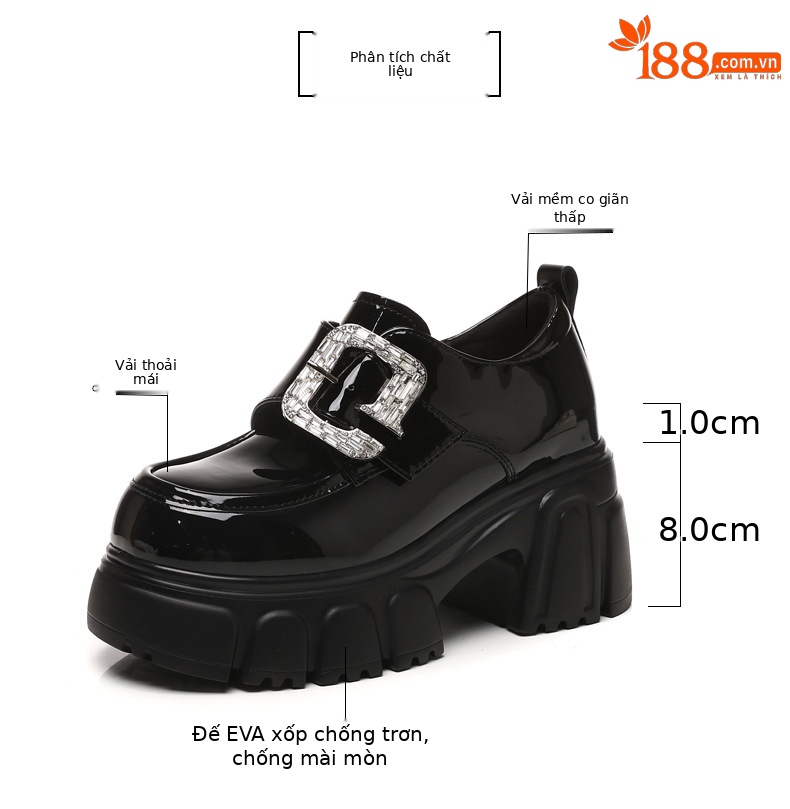 Giày lười nữ đế dày platform gót 9 cm, phong cách thời trang mùa thu — màu be chi tiết 3
