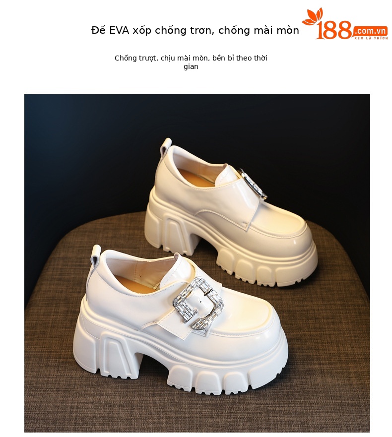 Giày lười nữ đế dày platform gót 9 cm, phong cách thời trang mùa thu — màu be chi tiết 10