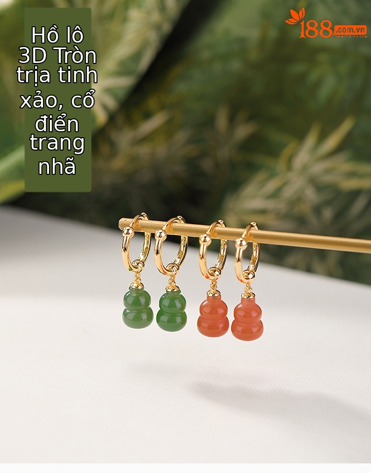 Bông tai kẹp bạc S925 đính ngọc bích phong cách Trung Hoa retro — Phong cách nước đỏ chi tiết 2