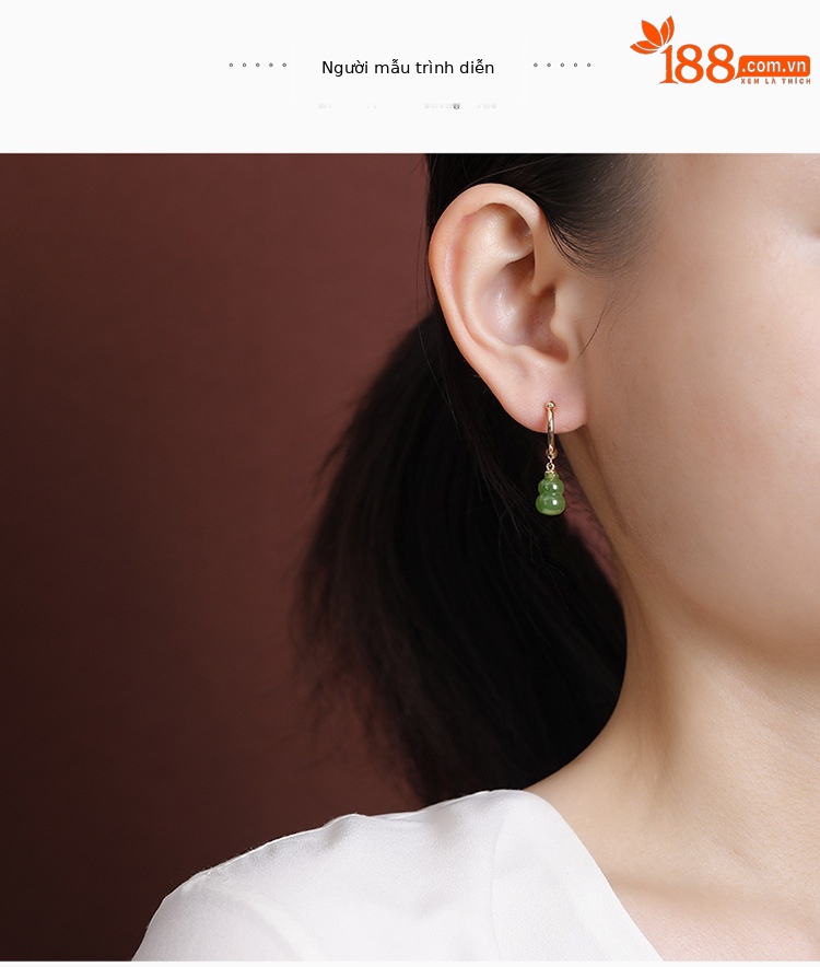 Bông tai kẹp bạc S925 đính ngọc bích phong cách Trung Hoa retro — Phong cách nước đỏ chi tiết 6