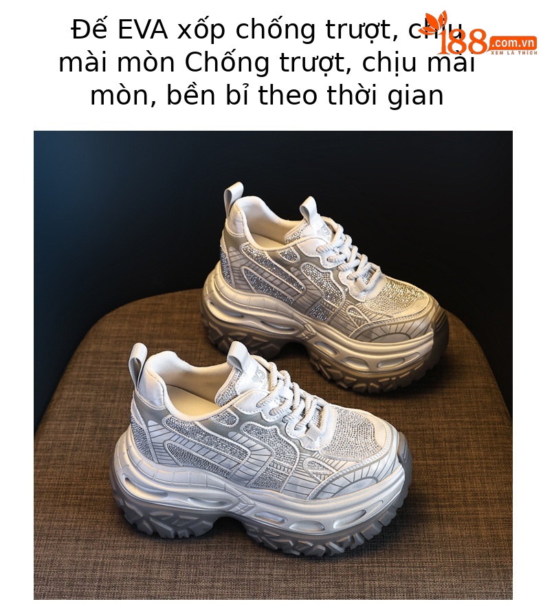 Giày thể thao nữ đế dày đính đá phong cách bố, đế platform 9 cm — súng đỏ chi tiết 10