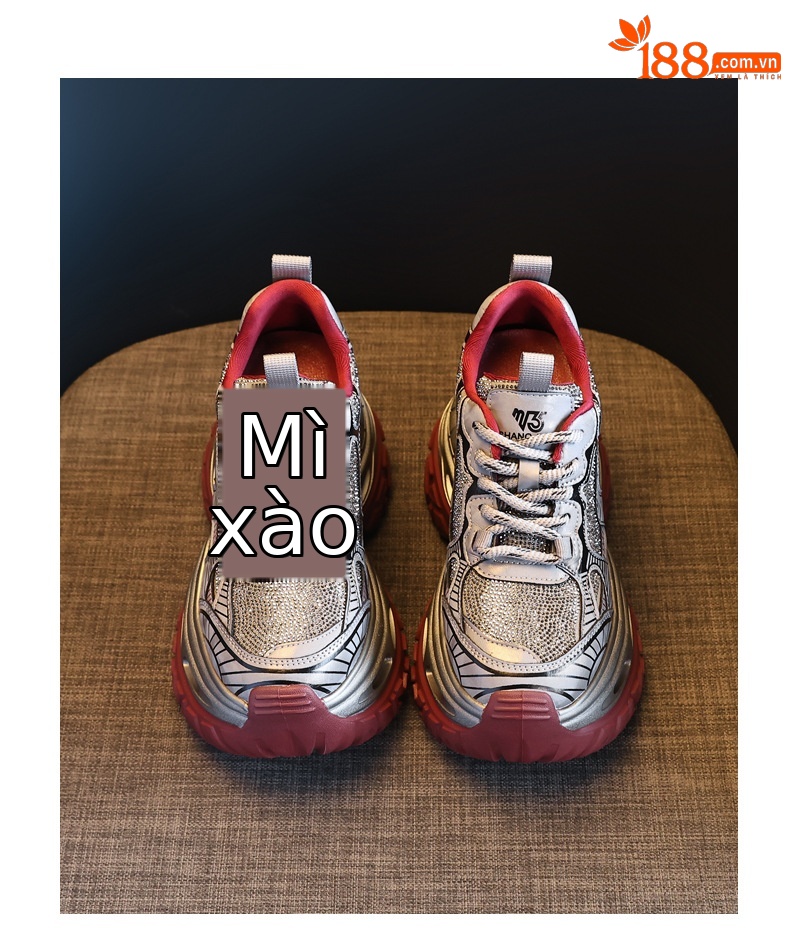 Giày thể thao nữ đế dày đính đá phong cách bố, đế platform 9 cm — súng đỏ chi tiết 19
