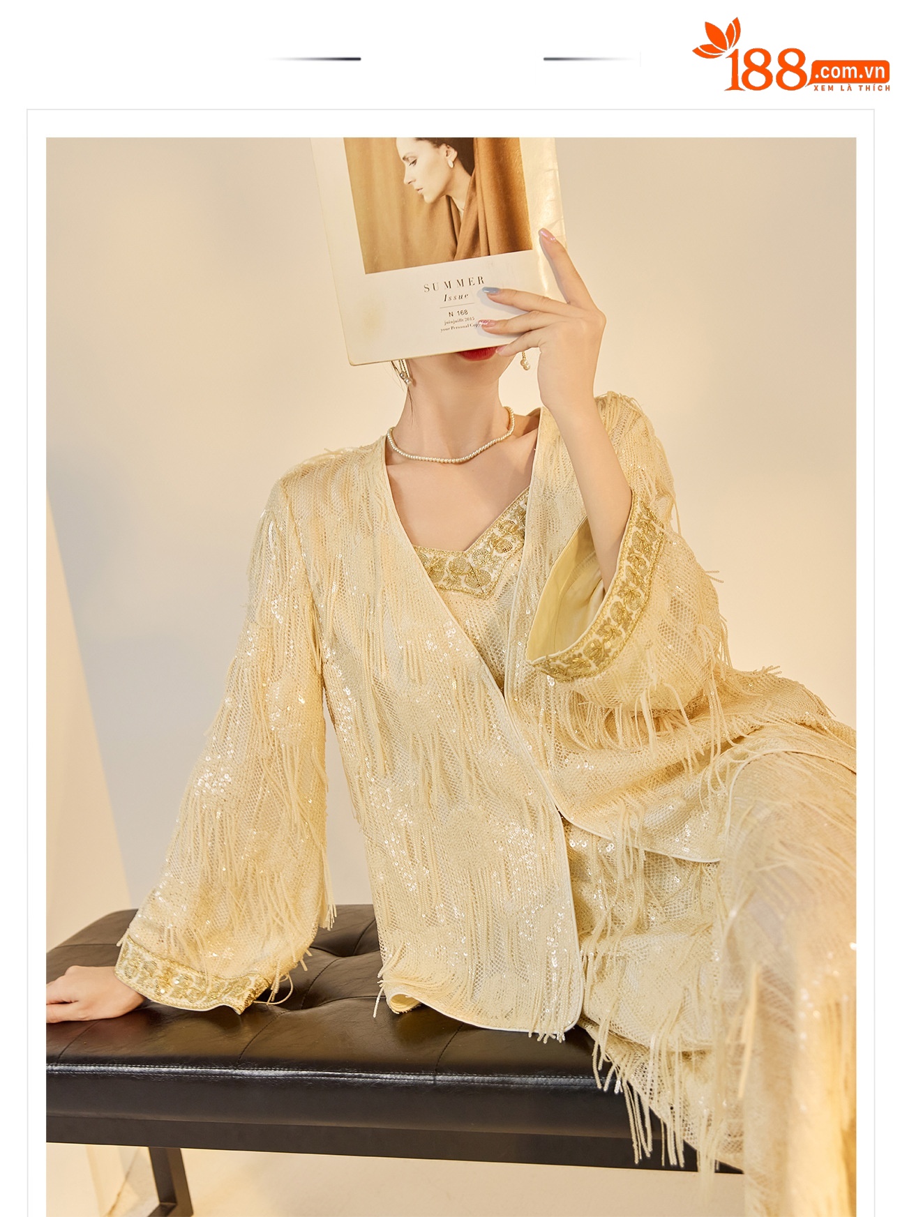 Áo khoác cardigan nữ cổ chữ V thêu tua rua — mơ chi tiết 1