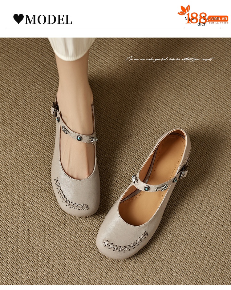 Giày Mary Jane nữ quai ngang gót thấp 3.5 cm phong cách Pháp — màu nâu chi tiết 10