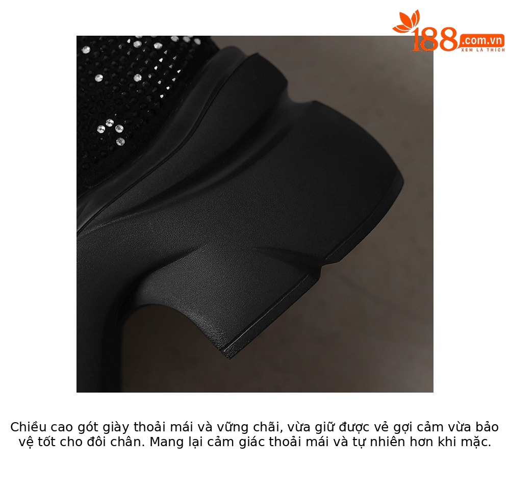 Boot nữ đế dày mũi tròn đính đá toàn bộ cổ ngắn mùa thu 2025 tăng chiều cao — Lớp lót nhung đen, Lớp lót nhung khối màu đen và bạc, Lớp lót đơn màu đen và bạc phù hợp, Lớp lót đơn màu đen chi tiết 20