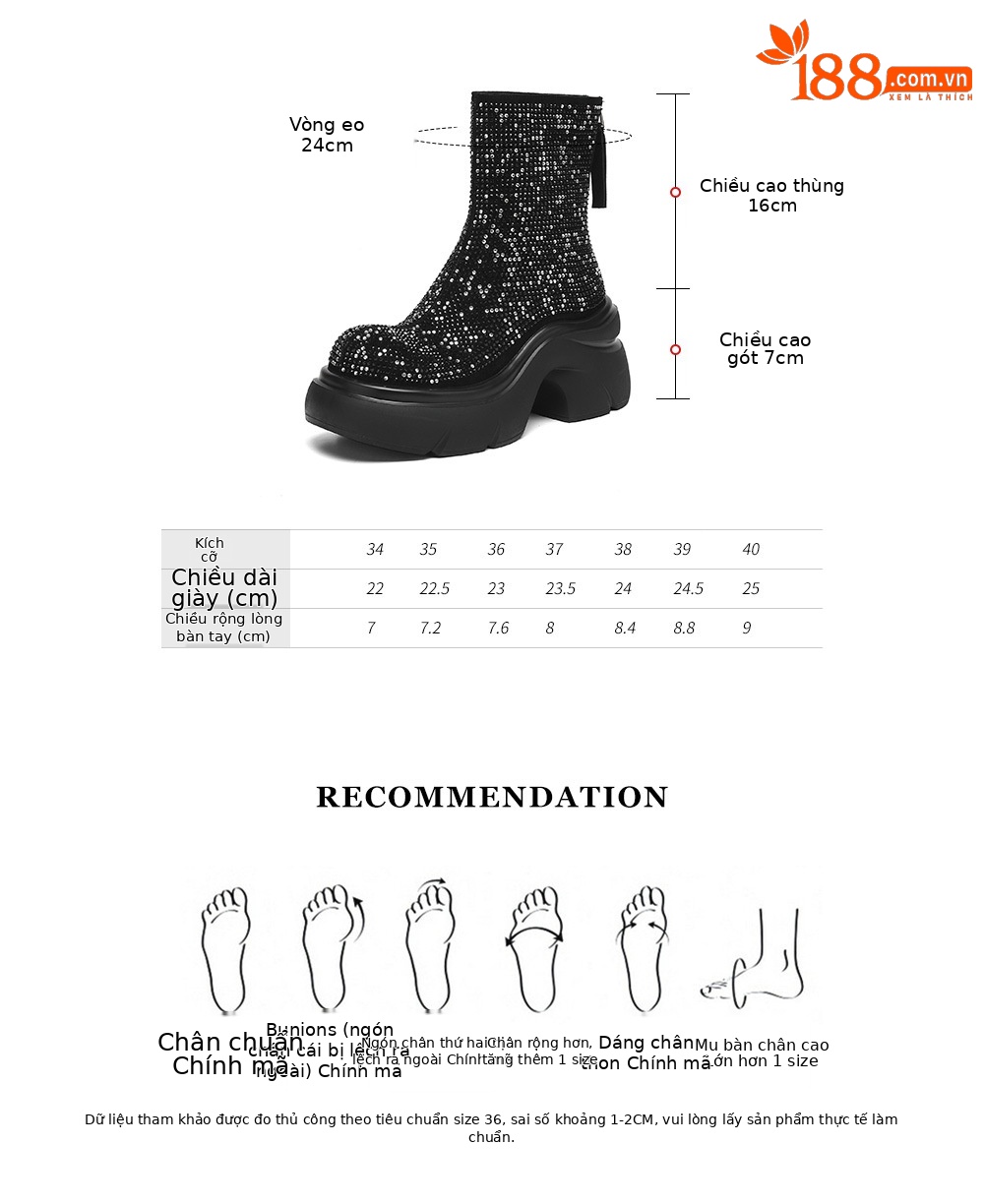Boot nữ đế dày mũi tròn đính đá toàn bộ cổ ngắn mùa thu 2025 tăng chiều cao — Lớp lót nhung đen, Lớp lót nhung khối màu đen và bạc, Lớp lót đơn màu đen và bạc phù hợp, Lớp lót đơn màu đen chi tiết 3